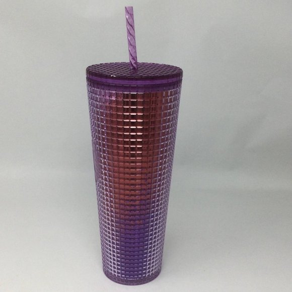 Purple & Pink Ombré Grid Starbucks Drink Tumbler - Picture 3 of 5